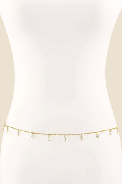 Crystal Droplet Thin Cha Body Chain - Gold Tone | Ettika
