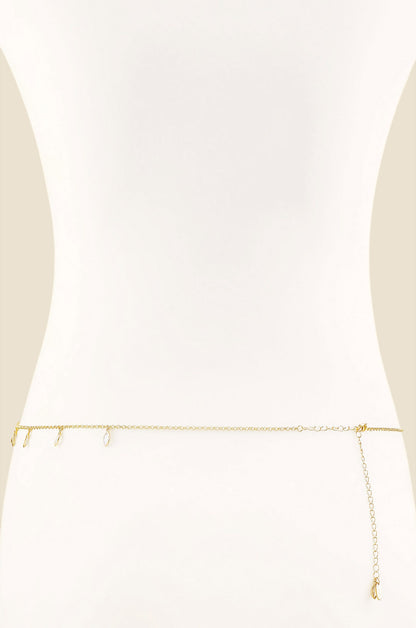 Crystal Droplet Thin Cha Body Chain - Gold Tone | Ettika