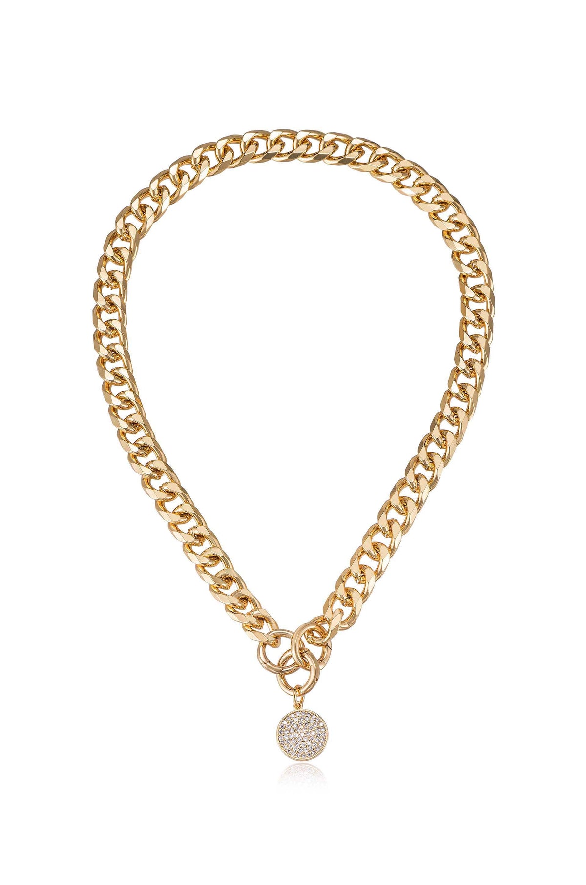 Crystal Disc Charm and Chain Necklace - Clear Crystal with 18k Gold Plating | Ettika