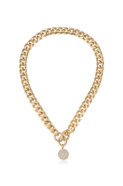 Crystal Disc Charm and Chain Necklace - Clear Crystal with 18k Gold Plating | Ettika