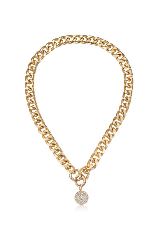 Crystal Disc Charm and Chain Necklace - Clear Crystal with 18k Gold Plating | Ettika