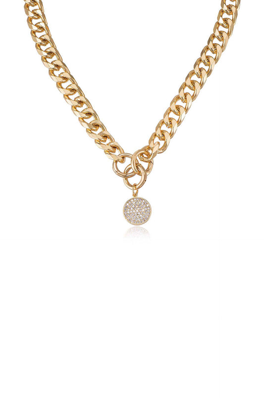 Crystal Disc Charm and Chain Necklace - Clear Crystal with 18k Gold Plating | Ettika