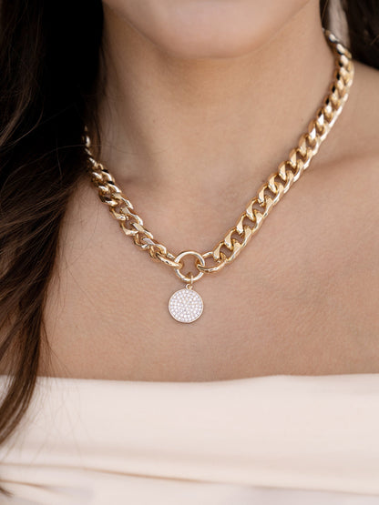 Crystal Disc Charm and Chain Necklace - Clear Crystal with 18k Gold Plating | Ettika