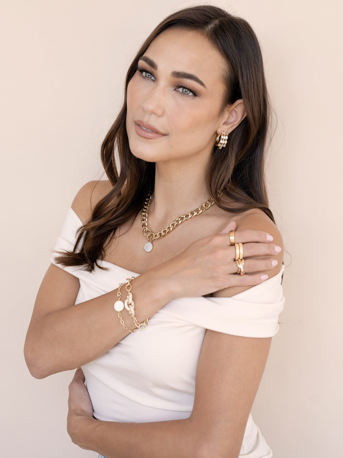 Crystal Disc Charm and Chain Necklace - Clear Crystal with 18k Gold Plating | Ettika
