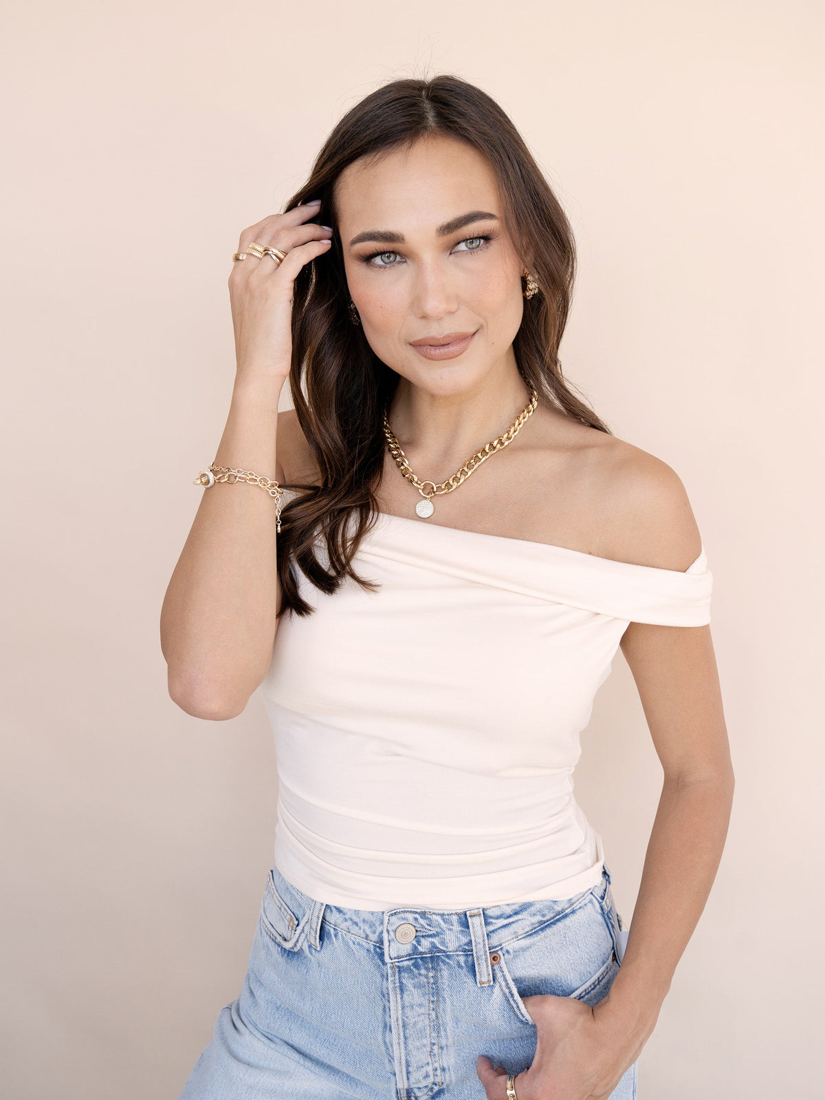 Crystal Disc Charm and Chain Necklace - Clear Crystal with 18k Gold Plating | Ettika