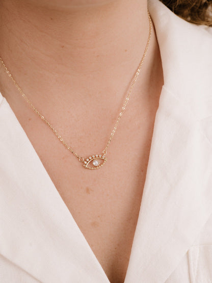 All Knowing Eye Crystal Necklace - Clear Crystal with 18k Gold Plating | Ettika