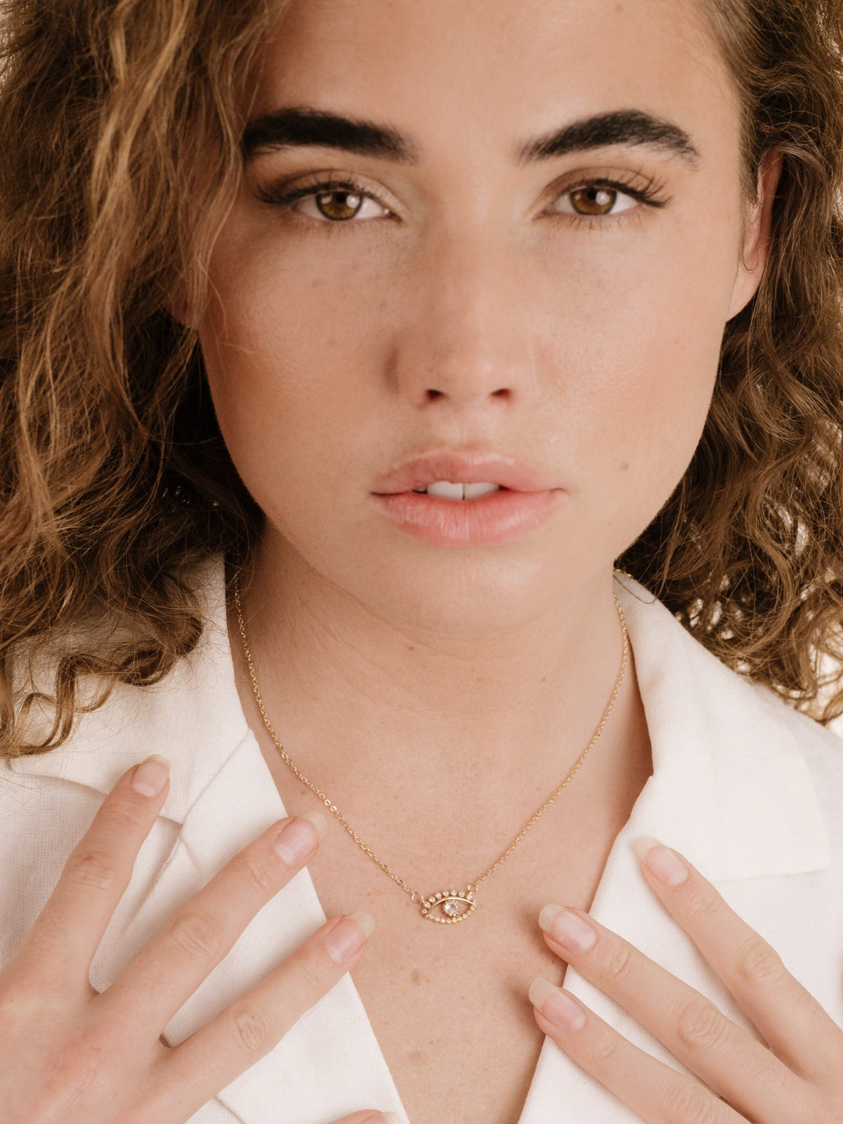 All Knowing Eye Crystal Necklace - Clear Crystal with 18k Gold Plating | Ettika