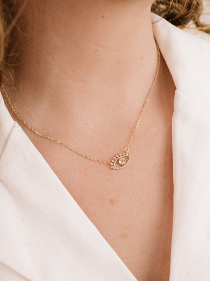 All Knowing Eye Crystal Necklace - Clear Crystal with 18k Gold Plating | Ettika