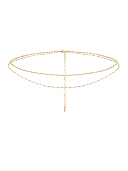 Pearl Strand Gold Body Chain - Pearl with Gold Tone | Ettika