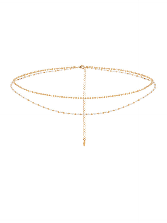 Pearl Strand Gold Body Chain - Pearl with Gold Tone | Ettika