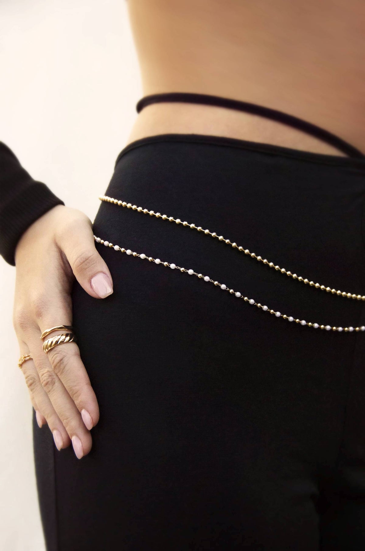 Pearl Strand Gold Body Chain - Pearl with Gold Tone | Ettika