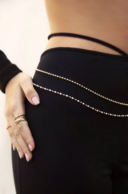 Pearl Strand Gold Body Chain - Pearl with Gold Tone | Ettika