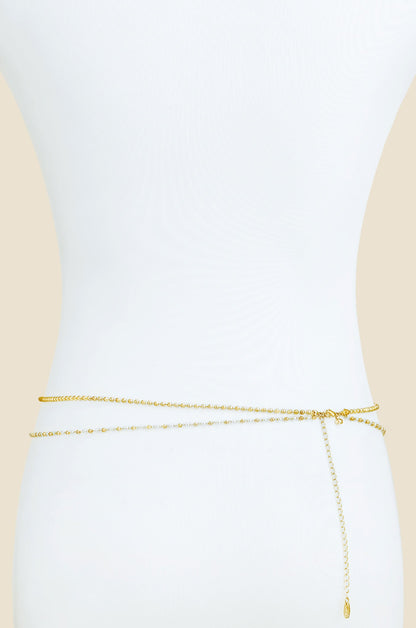 Pearl Strand Gold Body Chain - Pearl with Gold Tone | Ettika