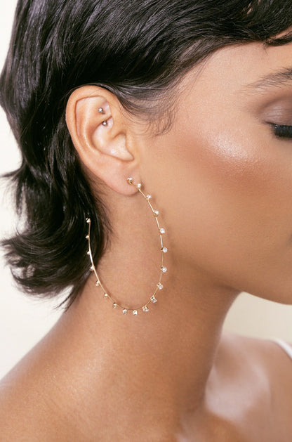 Simple Spark Crystal Hoops - Clear Crystal with 18k Gold Plating | Ettika