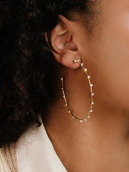 Simple Spark Crystal Hoops - Clear Crystal with 18k Gold Plating | Ettika