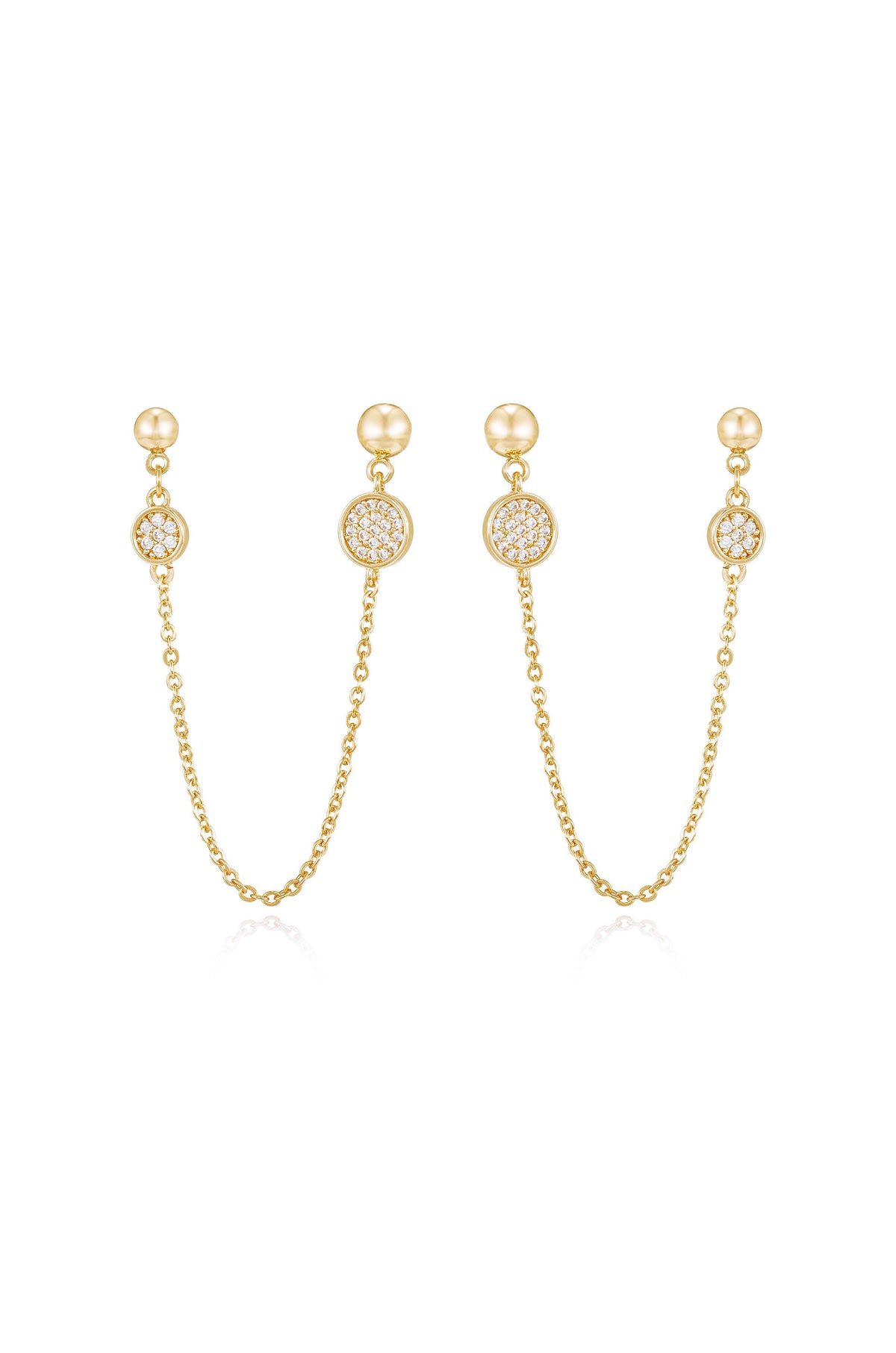 Double Piercing Chain Drop Earrings - Clear Crystals | Ettika