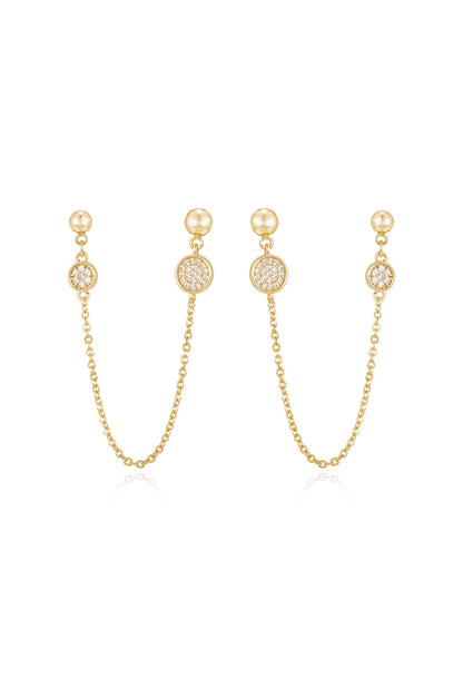 Double Piercing Chain Drop Earrings - Clear Crystals | Ettika