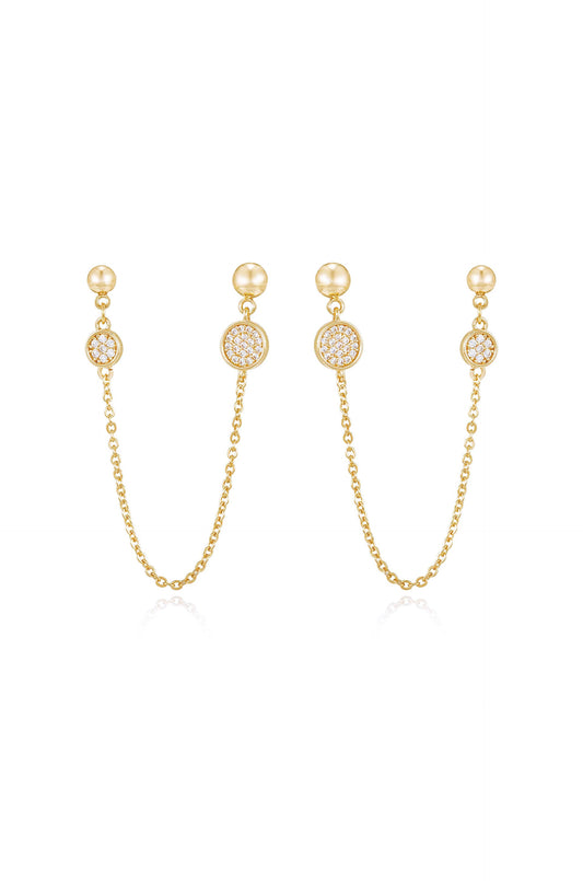 Double Piercing Chain Drop Earrings - Clear Crystals | Ettika