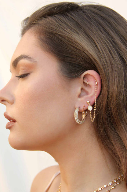 Double Piercing Chain Drop Earrings - Clear Crystals | Ettika