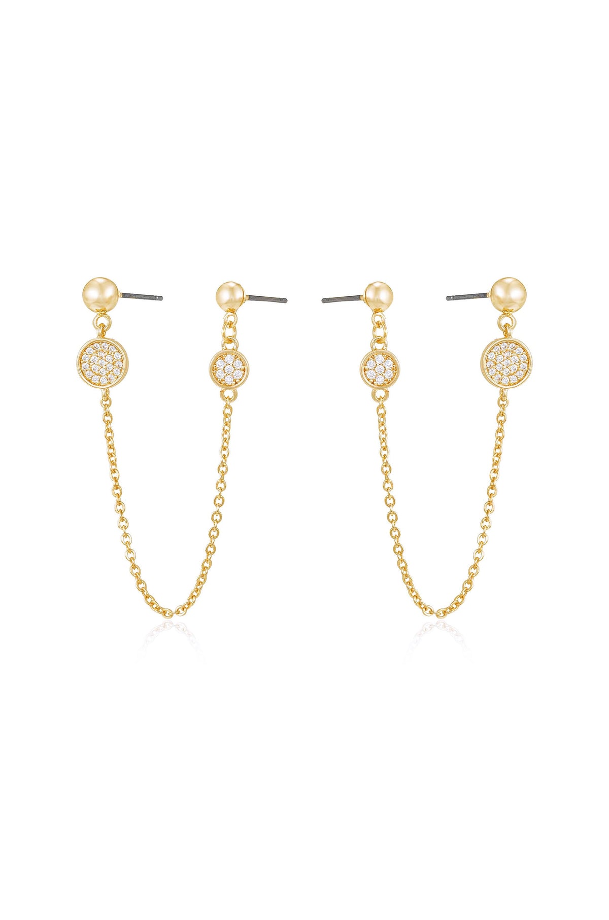 Double Piercing Chain Drop Earrings - Clear Crystals | Ettika
