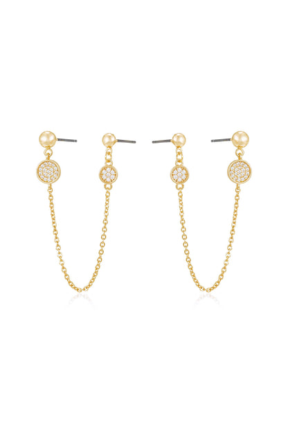 Double Piercing Chain Drop Earrings - Clear Crystals | Ettika