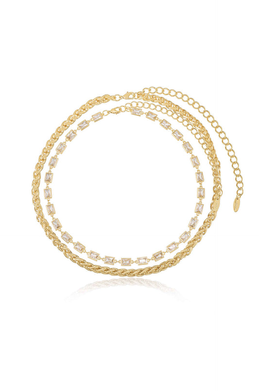 Double The Trouble Crystal & Chain Necklace Set - Clear Crystals | Ettika