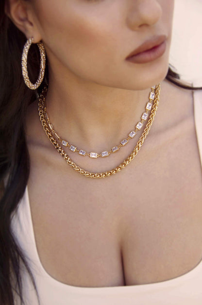 Double The Trouble Crystal & Chain Necklace Set - Clear Crystals | Ettika