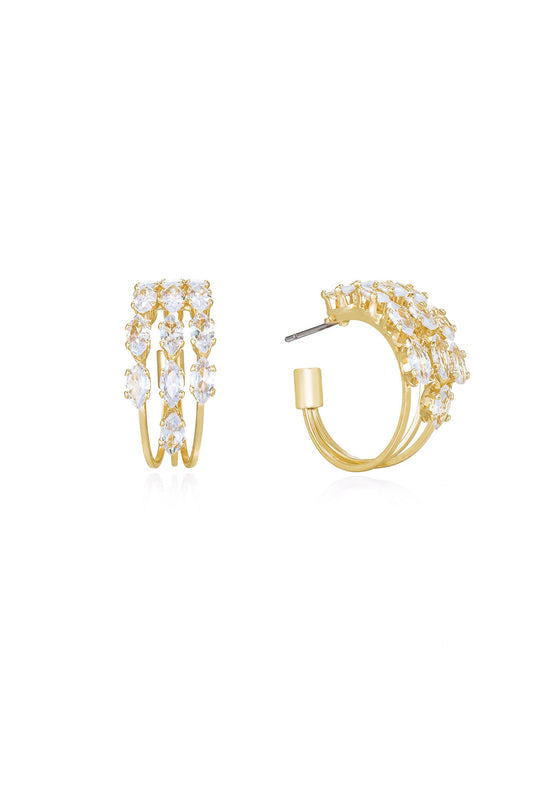 Multi-Crystal Huggie Hoop Earrings - Clear Crystal with 18k Gold Plating | Ettika