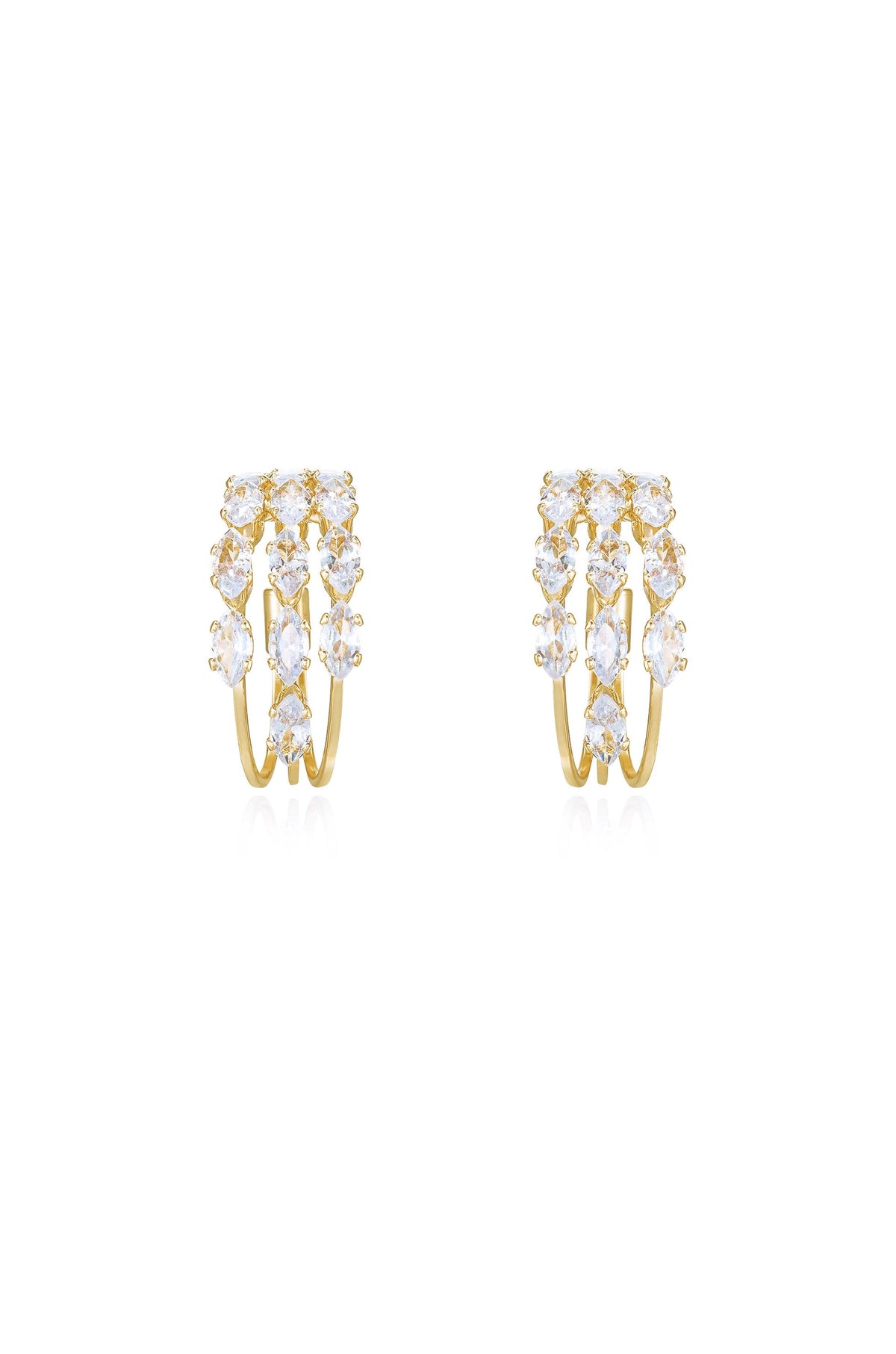 Multi-Crystal Huggie Hoop Earrings - Clear Crystal with 18k Gold Plating | Ettika