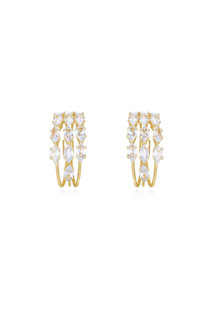Multi-Crystal Huggie Hoop Earrings - Clear Crystal with 18k Gold Plating | Ettika