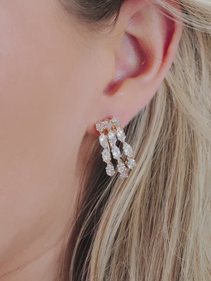 Multi-Crystal Huggie Hoop Earrings - Clear Crystal with 18k Gold Plating | Ettika
