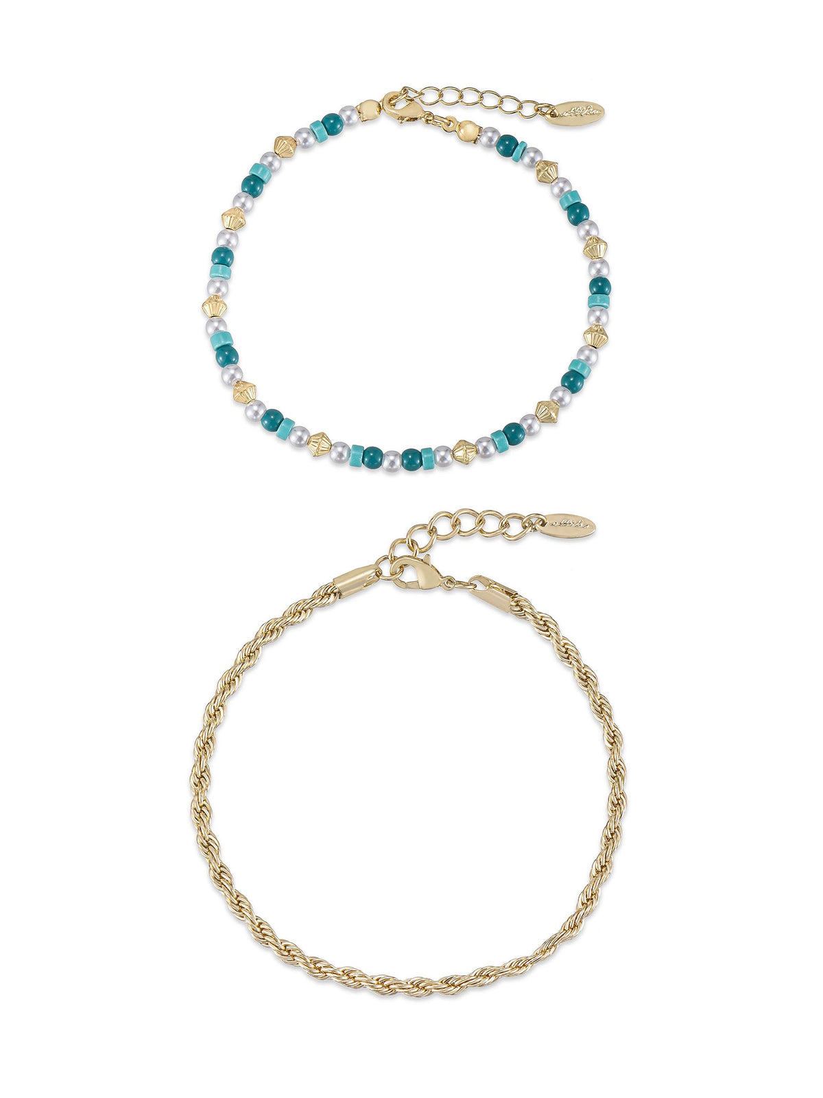 Seaside Turquoise and Pearl Anklet Set - Turquoise with 18k Gold Plating | Ettika