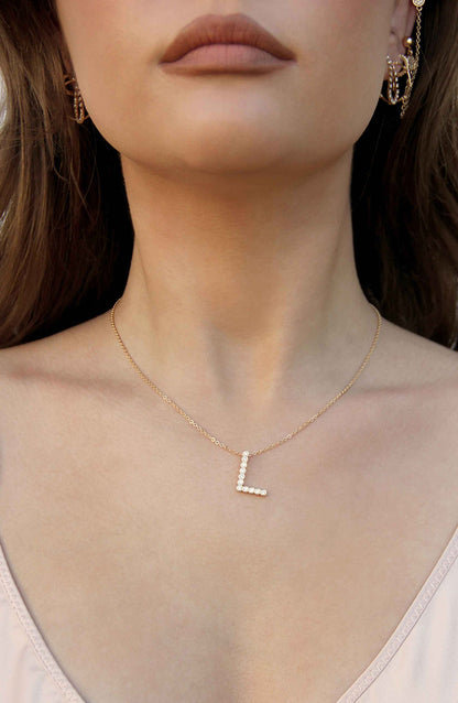 Simple Crystal Initial Necklace - B | Ettika