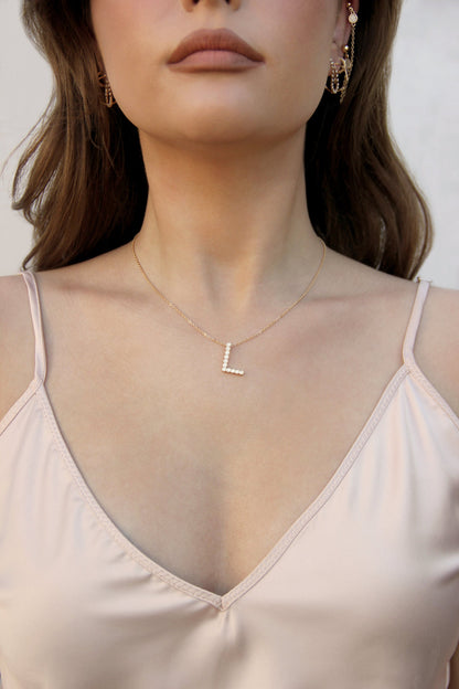 Simple Crystal Initial Necklace - B | Ettika