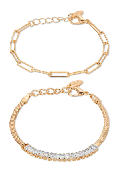 Links and Shine Bracelet Set of 2 - Clear Crystal with 18k Gold Plating | Ettika