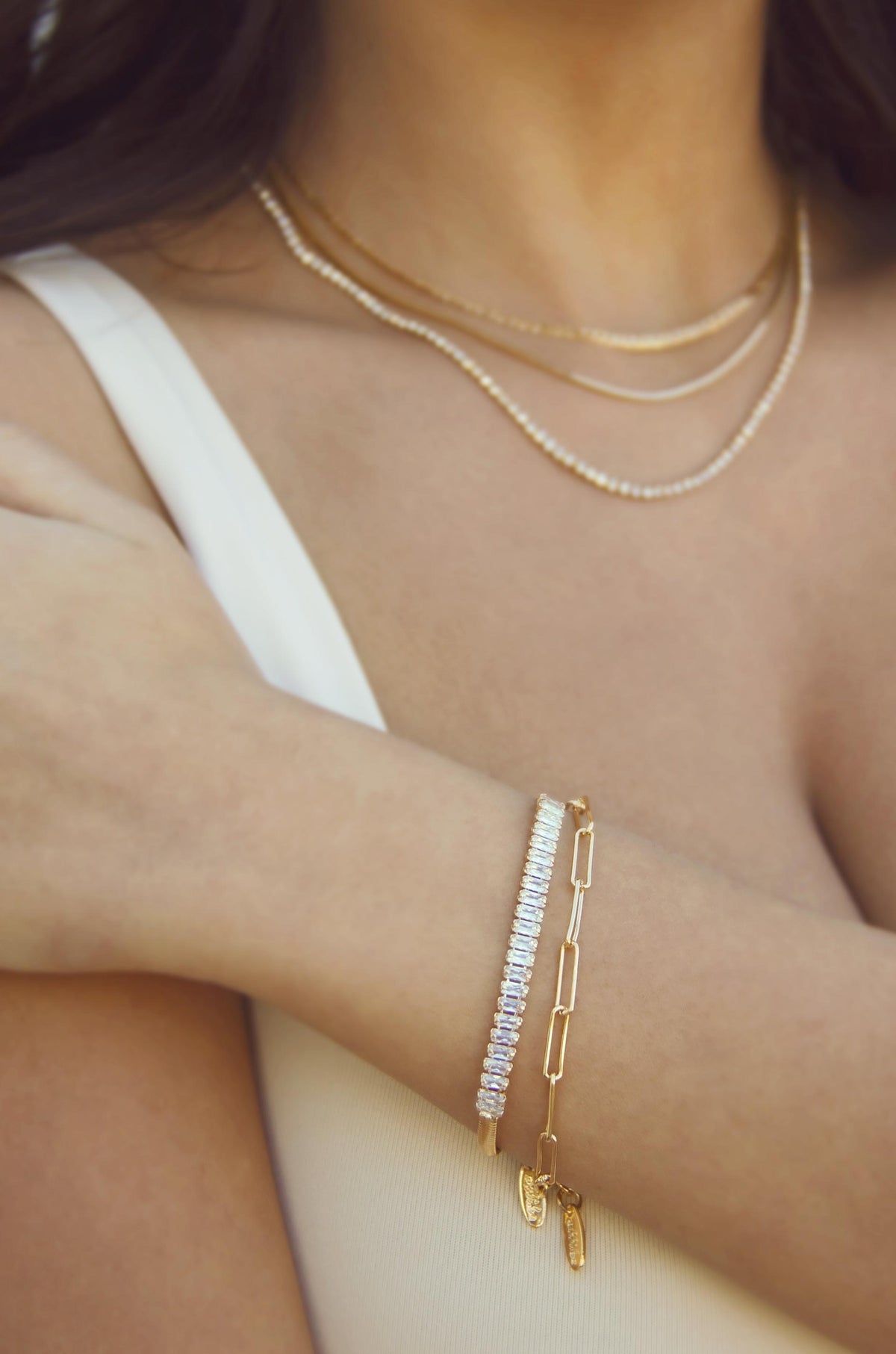 Links and Shine Bracelet Set of 2 - Clear Crystal with 18k Gold Plating | Ettika