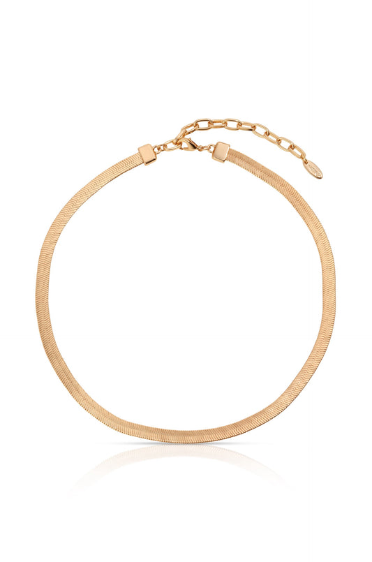 Brooklyn Flat Herringbone Chain Necklace - 18k Gold Plated | Ettika
