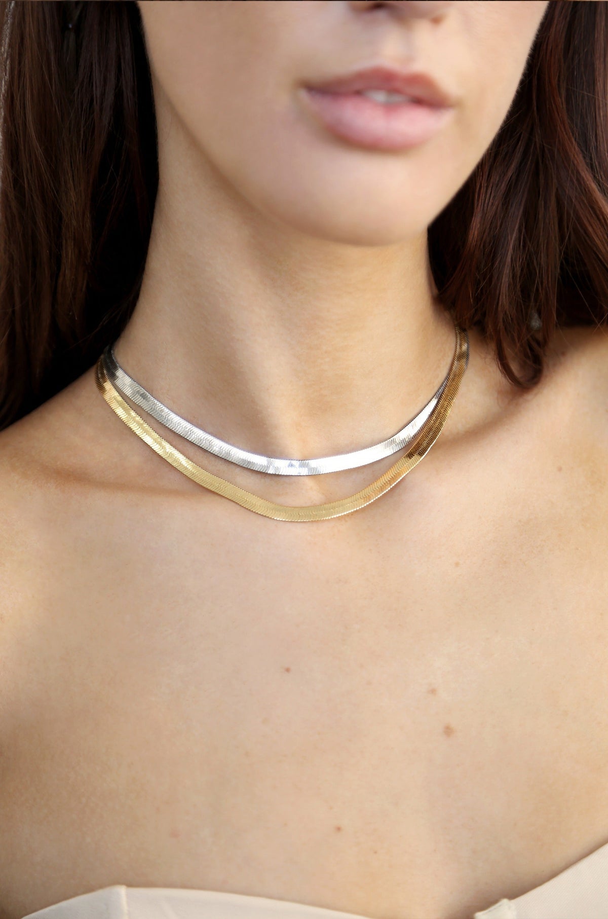 Brooklyn Flat Herringbone Chain Necklace - 18k Gold Plated | Ettika