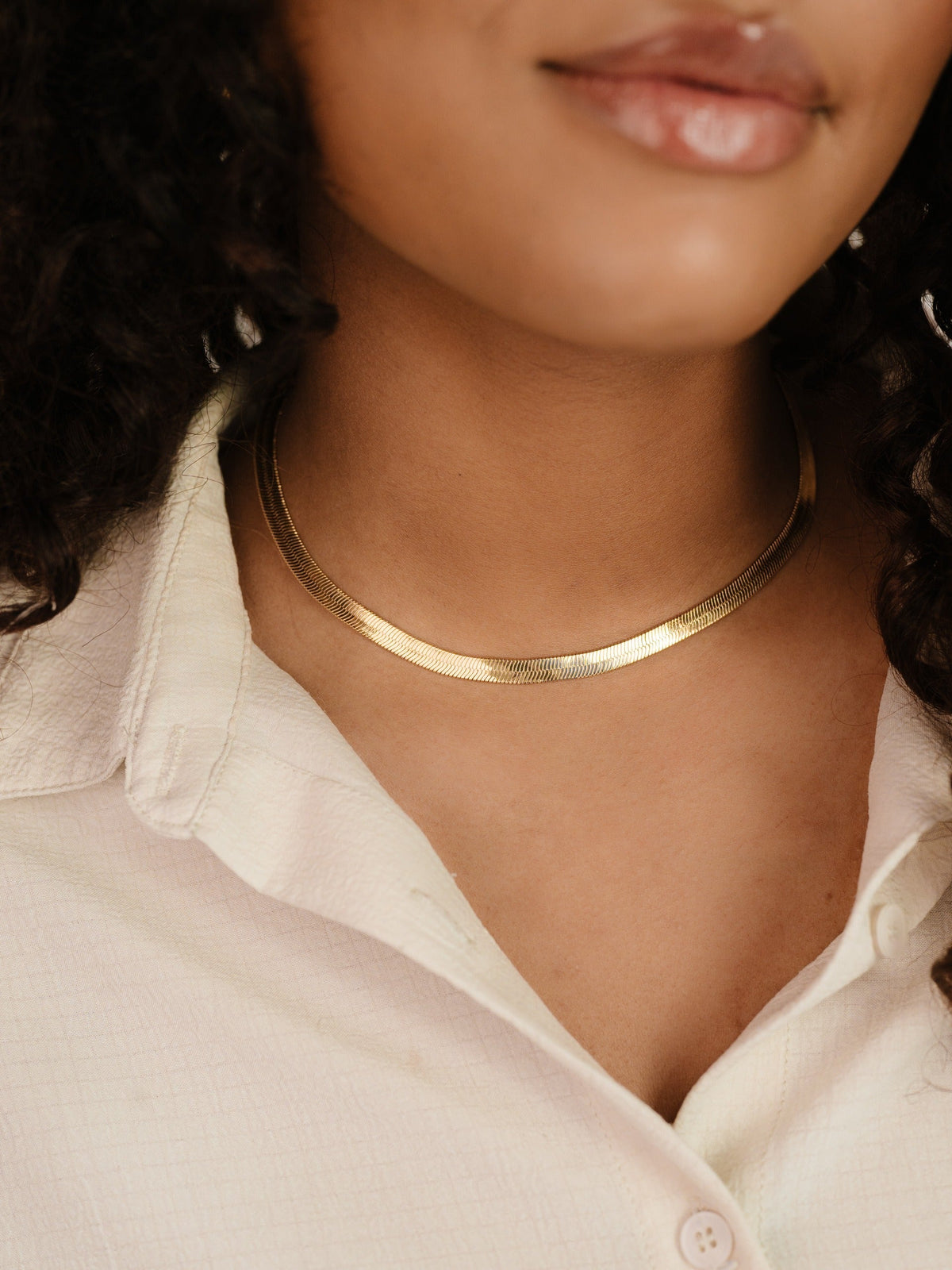 Brooklyn Flat Herringbone Chain Necklace - 18k Gold Plated | Ettika