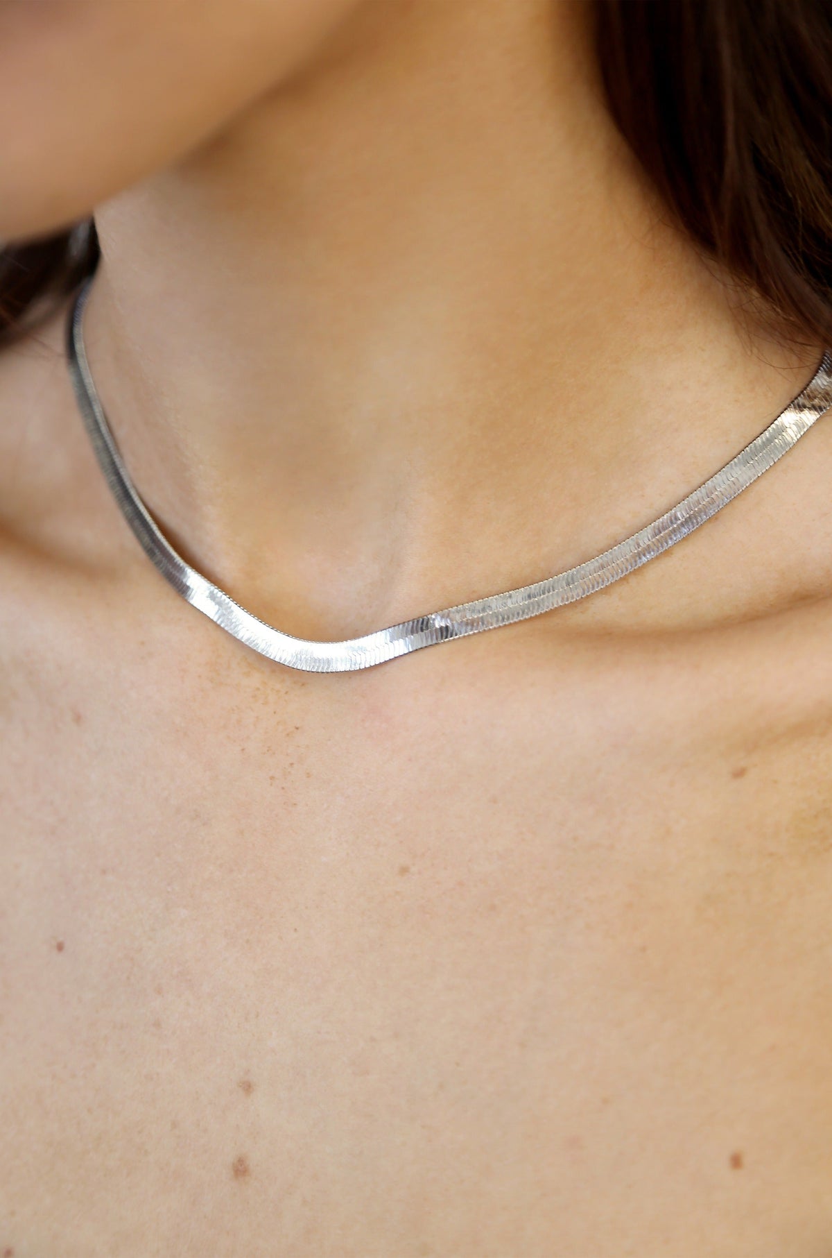 Brooklyn Flat Herringbone Chain Necklace - 18k Gold Plated | Ettika