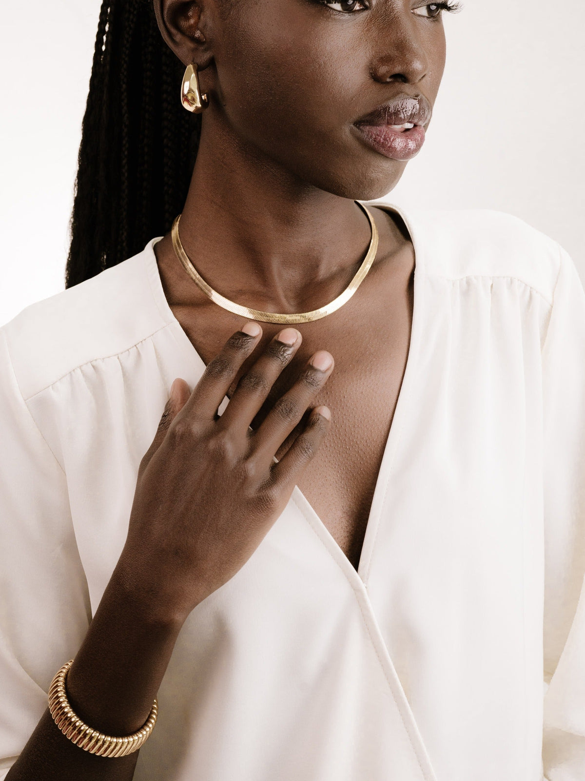 Brooklyn Flat Herringbone Chain Necklace - 18k Gold Plated | Ettika
