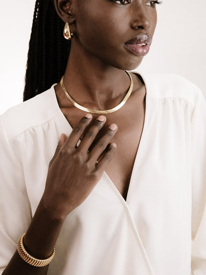 Brooklyn Flat Herringbone Chain Necklace - 18k Gold Plated | Ettika