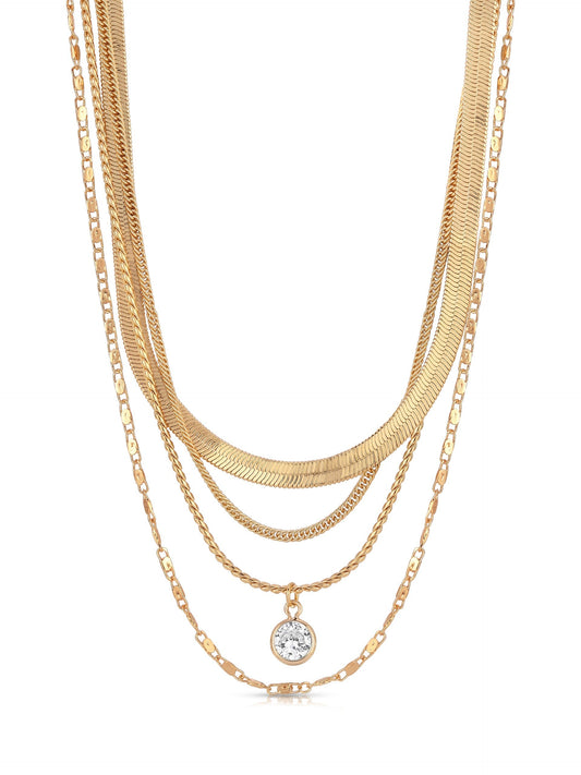All the Chains Layered Necklace - Clear Crystal with 18k Gold Plating | Ettika