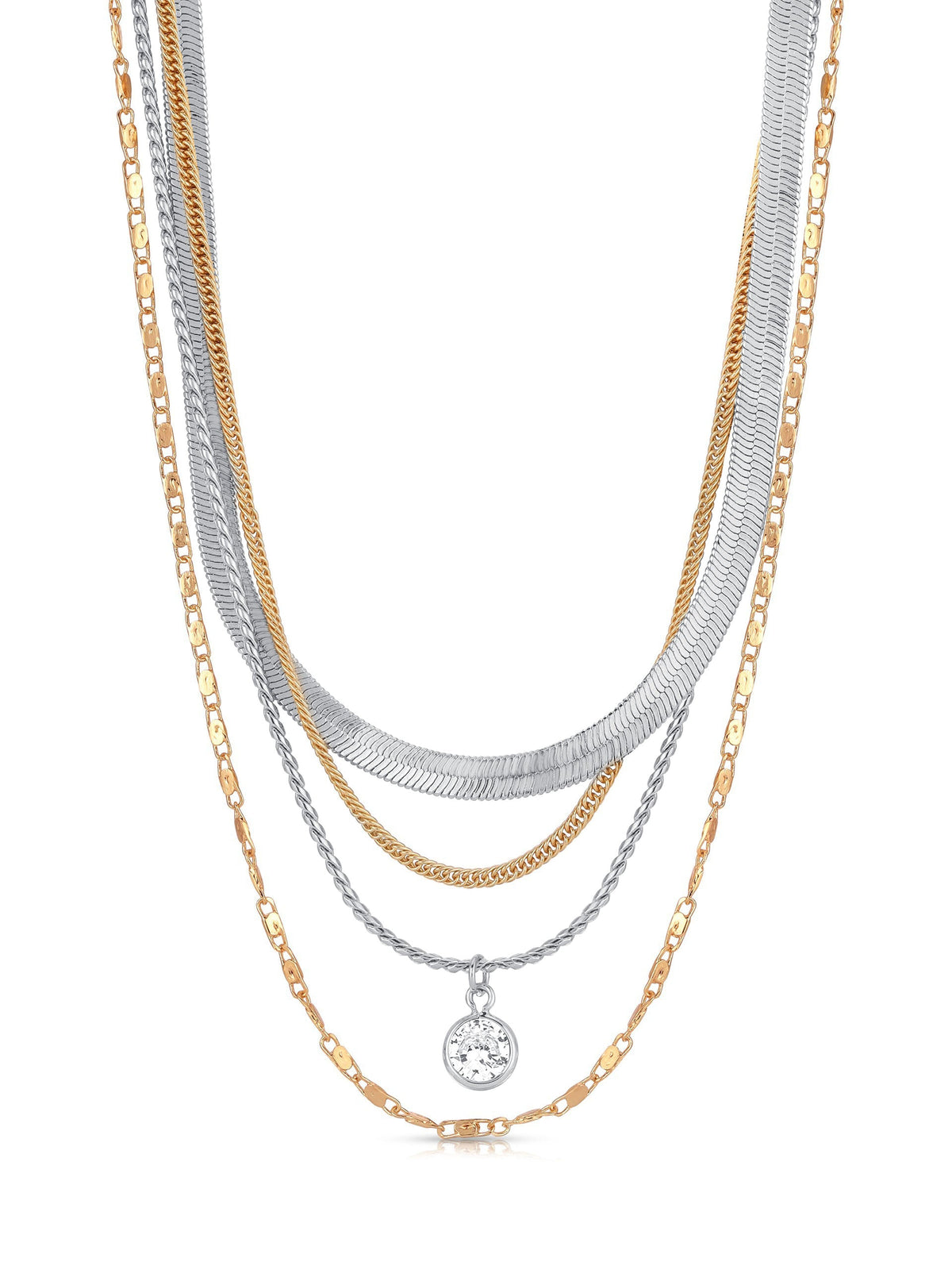 All the Chains Layered Necklace - Clear Crystal with 18k Gold Plating | Ettika