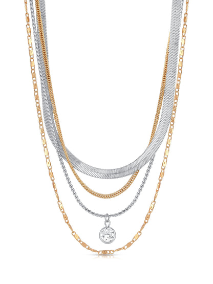 All the Chains Layered Necklace - Clear Crystal with 18k Gold Plating | Ettika