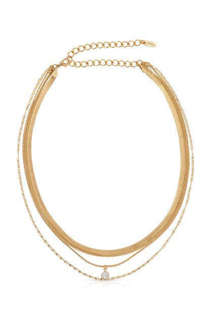 All the Chains Layered Necklace - Clear Crystal with 18k Gold Plating | Ettika