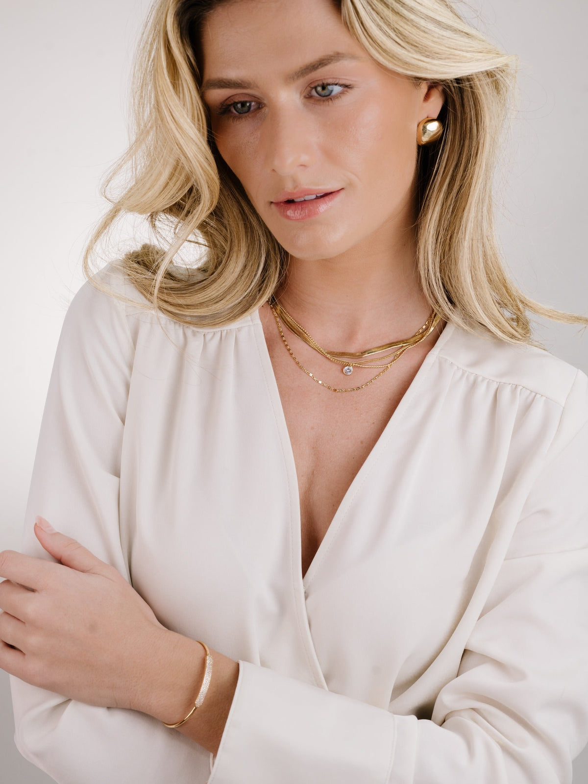 All the Chains Layered Necklace - Clear Crystal with 18k Gold Plating | Ettika