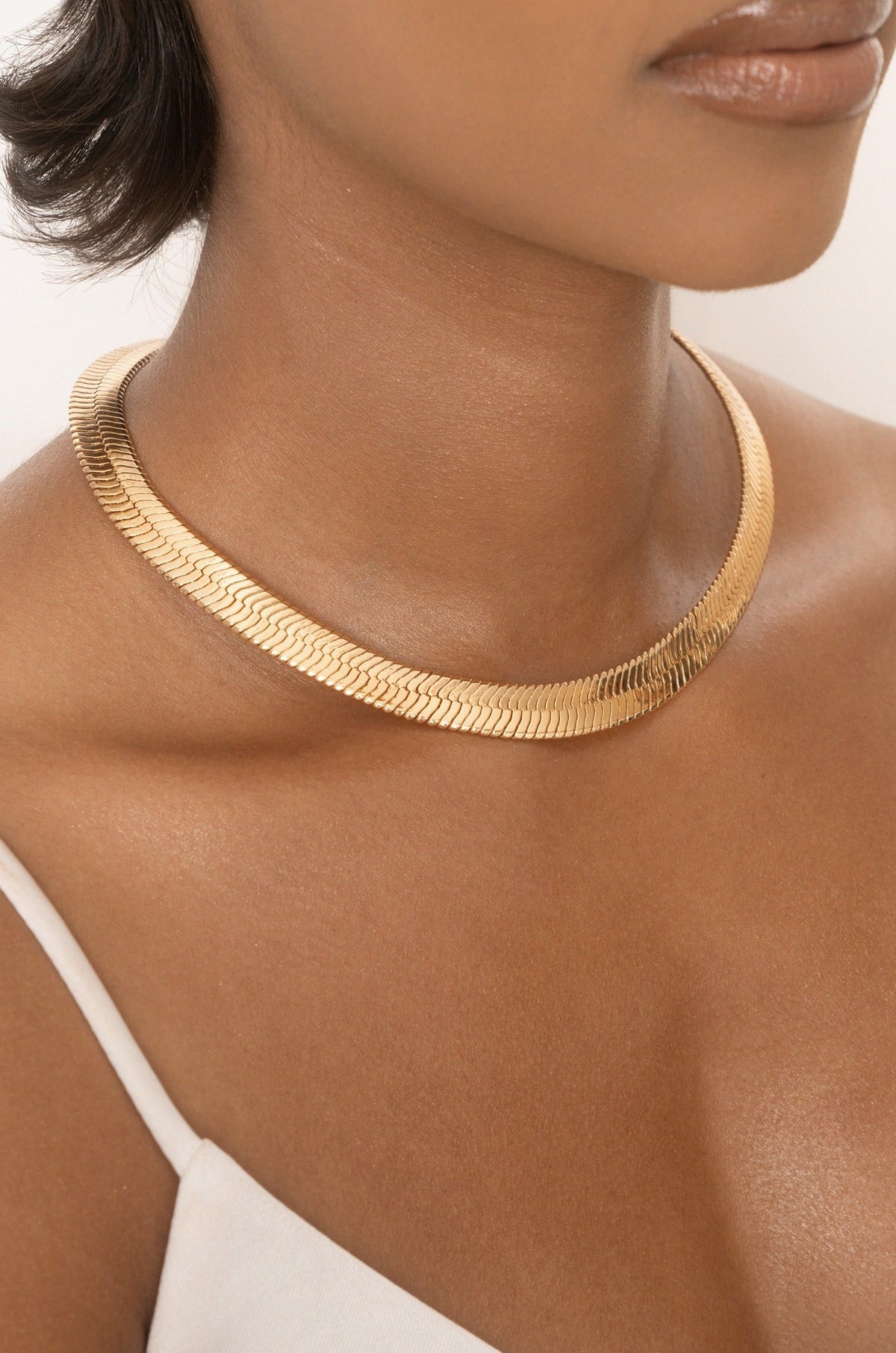 Snake Smooth Herringbone Chain Necklace - 18k Gold Plated | Ettika