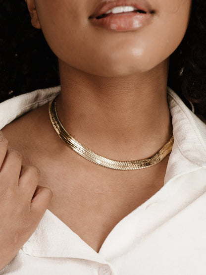 Snake Smooth Herringbone Chain Necklace - 18k Gold Plated | Ettika