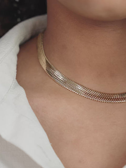Snake Smooth Herringbone Chain Necklace - 18k Gold Plated | Ettika